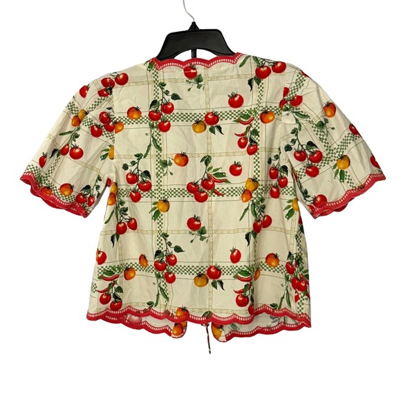 Anthropologie Maeve Veggie Blooms Tie Front Scalloped Top Cotton Bow - Small - Picture 3 of 6